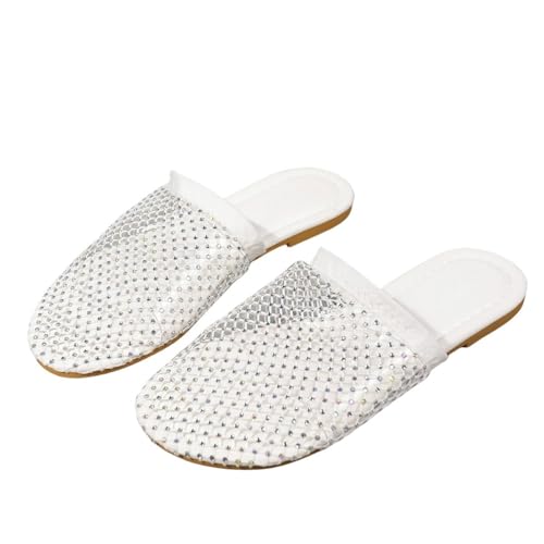 TUDUZ Damen Hausschuhe mit Glitzersteinen Schwarz Flacher Absatz Mules-Design Damen Hausschuhe Freizeit Halb Gewebte Mesh White gr 41 TUDUZ Damen Hausschuhe mit Glitzersteinen Schwarz Flacher Absatz Mules-Design Damen Hausschuhe Freizeit Halb Gewebte Mesh White gr 41 von TUDUZ