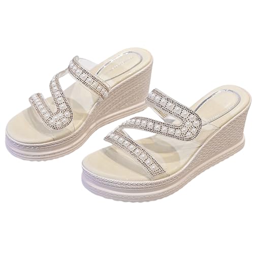 TUDUZ Damen Keilabsatz Pantoletten Platform Sandalen Elegante Schlappen mit Glitzer-Riemen Modische Freizeit Hausschuhe Pink gr 40 TUDUZ Damen Keilabsatz Pantoletten Platform Sandalen Elegante Schlappen mit Glitzer-Riemen Modische Freizeit Hausschuhe Pink gr 40 von TUDUZ