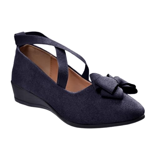 TUDUZ Damen Kleid Flache Riemenschuhe Ballett Bequeme Schuhe Damenschuhe Freizeitschuhe für Damen mit verstellbarem Gummizug Blue gr 40 von TUDUZ
