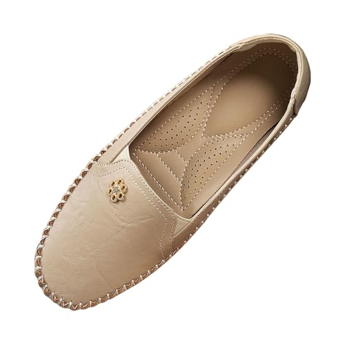 TUDUZ Damen Loafer Beige Mokassin-Stil Dekorative Goldblume Perforierte Innensohle Business und Freizeitschuhe bequem (Beige, 42) von TUDUZ