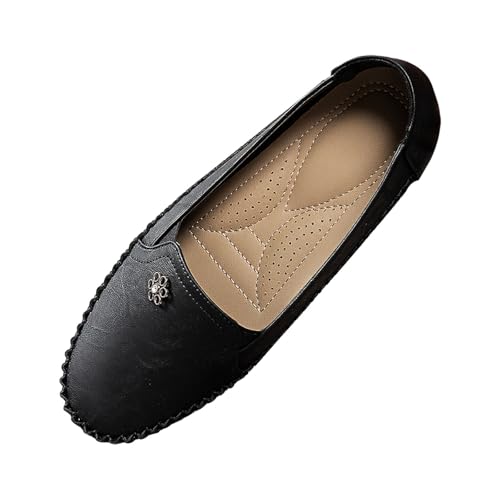 TUDUZ Damen Loafer Beige Mokassin-Stil Dekorative Goldblume Perforierte Innensohle Business und Freizeitschuhe bequem (Black, 38) von TUDUZ