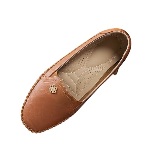 TUDUZ Damen Loafer Beige Mokassin-Stil Dekorative Goldblume Perforierte Innensohle Business und Freizeitschuhe bequem (Brown, 41) von TUDUZ