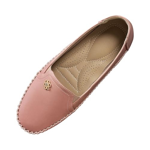 TUDUZ Damen Loafer Beige Mokassin-Stil Dekorative Goldblume Perforierte Innensohle Business und Freizeitschuhe bequem (Pink, 37) von TUDUZ