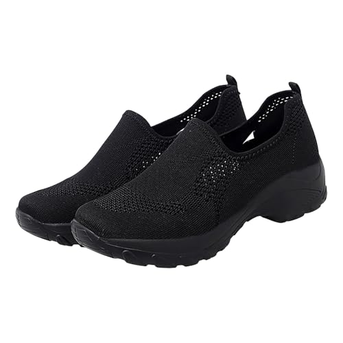 TUDUZ Damen Mesh Slip-On Sneaker Atmungsaktiv Leicht Fashion Plateau Arbeitsschuh Casual Walking Schuhe (Black, 42) von TUDUZ