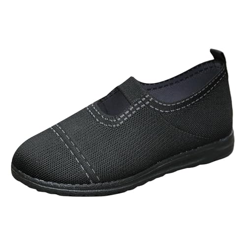 TUDUZ Damen Mesh Slipper Leicht Slip-On Design Atmungsaktive Damen Flache mit weicher Unterseite hohler Flacher Mund Faule Freizeitschuhe Winter Schuhe (Black, 40) von TUDUZ