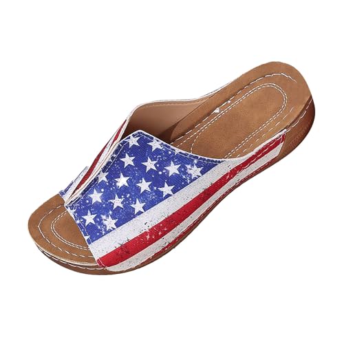 TUDUZ Damen Pantoletten mit Elemente der amerikanischen Flagge Bequeme Komfort-Sandalen Damen Strandschuhe mit schrägem Absatz lässige Red gr 41 TUDUZ Damen Pantoletten mit Elemente der amerikanischen Flagge Bequeme Komfort-Sandalen Damen Strandschuhe mit schrägem Absatz lässige Red gr 41 von TUDUZ