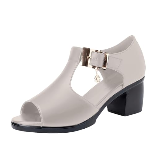 TUDUZ Damen Peeptoe Sandalen Blockabsatz Knöchelriemen mit Schnalle Elegante Damen Offene Zehensandalen Lässige Outdoor Heel (Grey, 38) von TUDUZ