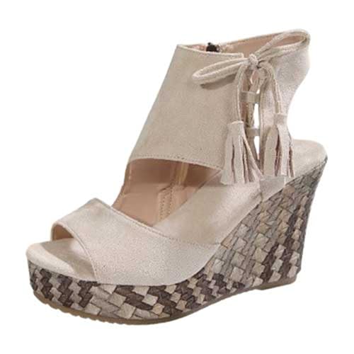TUDUZ Damen Peeptoe Wedge-Sandalette Schwarz Keilabsatz mit Flechtmuster Quasten-Detail White gr 40 TUDUZ Damen Peeptoe Wedge-Sandalette Schwarz Keilabsatz mit Flechtmuster Quasten-Detail White gr 40 von TUDUZ