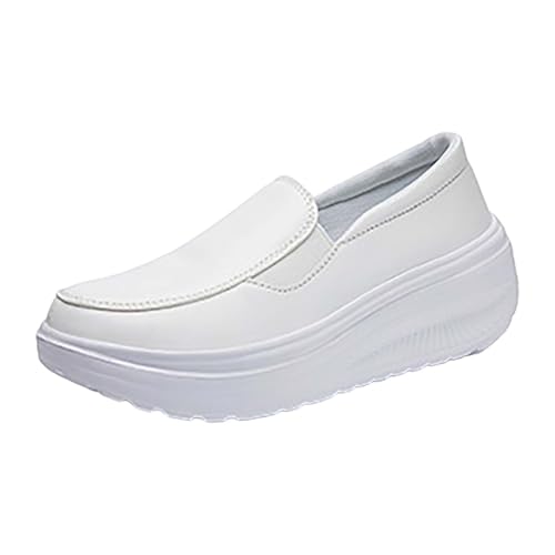 TUDUZ Damen Plateau-Loafer Slip-On Design Komfort-Plateausohle Damen-Loafer aus mit Keilabsatz Bequeme rutschfeste Arbeitsschuhe (White, 37) von TUDUZ