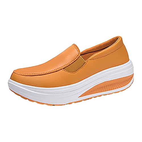TUDUZ Damen Plateau-Loafer Slip-On Design Komfort-Plateausohle Damen-Loafer aus mit Keilabsatz Bequeme rutschfeste Arbeitsschuhe (Yellow, 39) von TUDUZ
