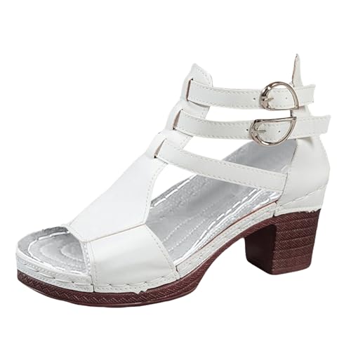 TUDUZ Damen Plateau-Sandalen mit Riemen Blockabsatz VintageLook Damen Sandalen Lässig und bequem atmungsaktiv schweiß und geruchsdicht (White, 40) von TUDUZ