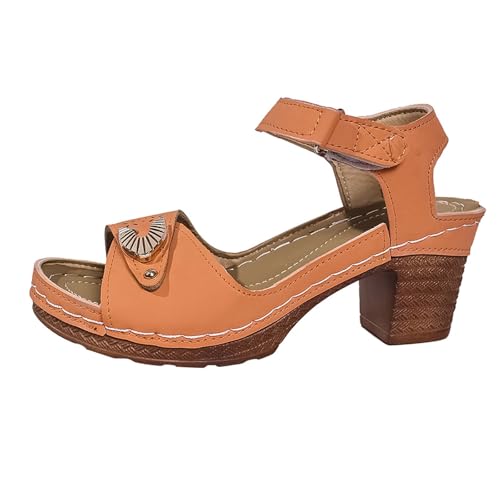 TUDUZ Damen Plateau-Sandalen mit Riemen Blockabsatz VintageLook Damen Sandalen Lässig und bequem atmungsaktiv schweiß und geruchsdicht 2025 (Orange, 43) von TUDUZ