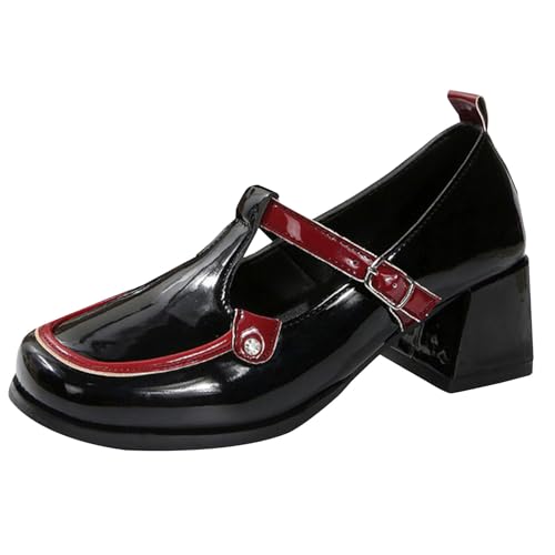 TUDUZ Damen Plateau-Schuhe Lackoptik Blockabsatz Schwarz mit Roten Fashion Lederschuhe (Black, 40) von TUDUZ