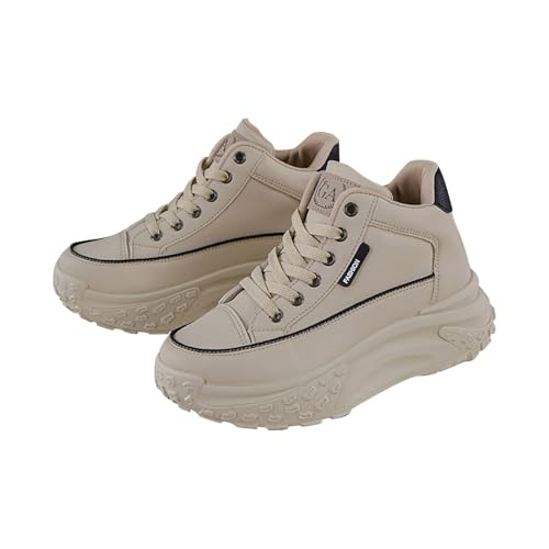 TUDUZ Damen Plateau-Sneaker Chunky Sohle Sportlich-Elegant Dicke Version vonweißen Schuhen für Frauen Student Casual Street Schuhe Höhe erhöhen Sneakers 43 (Khaki, 38) von TUDUZ