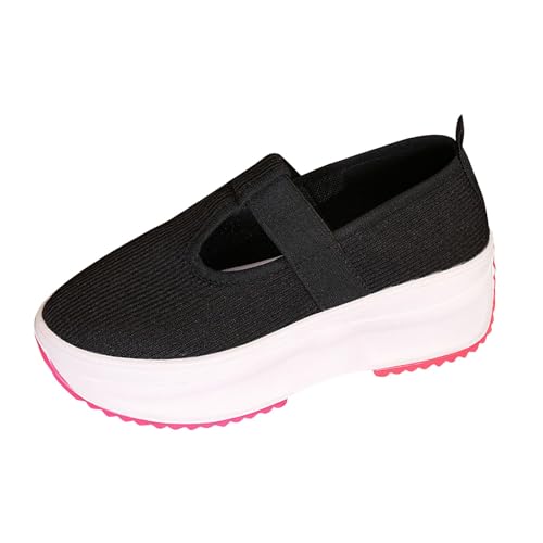 TUDUZ Damen Plateau-Sneaker Elastischer Riemen Weiße Plateausohle Dicke Unterseite einfarbiges atmungsaktives Mesh-Gewebe lässige Einzelschuhe Damenschuhe im Sportstil (Black, 42) von TUDUZ