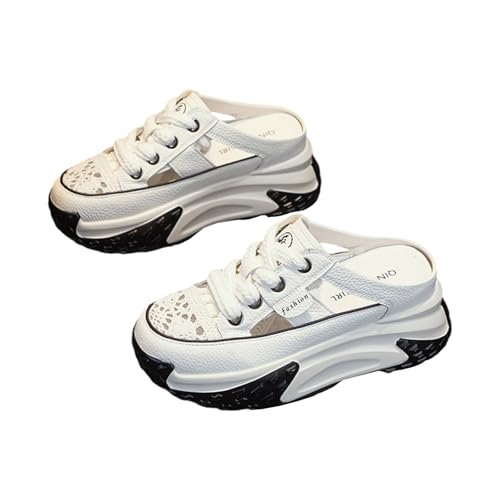 TUDUZ Damen Plateau-Sneaker Mules SpitzeDetails Chunky Sohle Sportlicher Style Geschlossene Zehenpartie Halbslip Dickes Loch Weiße Schuhe Leinenschuhe Damen Schuhe (White, 37) von TUDUZ