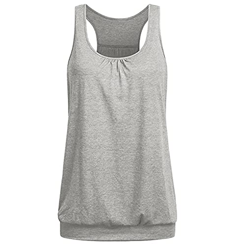 TUDUZ Damen Rundhals Stretch Sport Top Cute Racerback Yoga Workout Sommer Shirts Tank Top (L,Grau) von TUDUZ