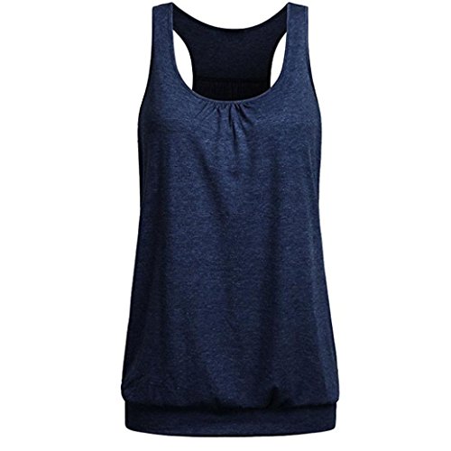 TUDUZ Damen Rundhals Stretch Sport Top Cute Racerback Yoga Workout Sommer Shirts Tank Top (L,Marine) von TUDUZ