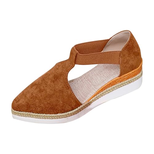 TUDUZ Damen-Sandalen mit Absatz modische Summerschuhe mit geschlossener Zehenpartie Bequeme Keilabsatzschuhe für Freizeitausflüge Damen Espadrilles-Slipper Plateausohle mit Jute-Besatz (Orange, 36) von TUDUZ