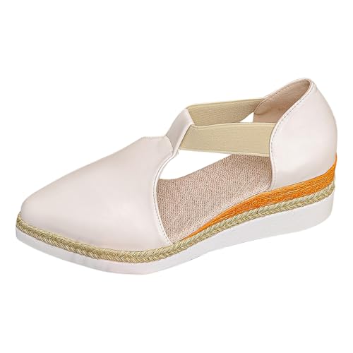 TUDUZ Damen-Sandalen mit Absatz modische Summerschuhe mit geschlossener Zehenpartie Bequeme Keilabsatzschuhe für Freizeitausflüge Damen Espadrilles-Slipper Plateausohle mit Jute-Besatz (White, 39) von TUDUZ