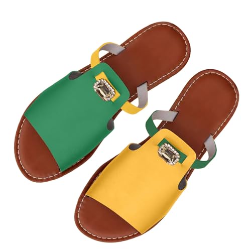 TUDUZ Damen Sandalen mit Kristallverzierung Flache Pantoletten Schwarz mit Strassstein-Detail Kontrastnaht Outdoor Freizeit Clear gr 36 von TUDUZ