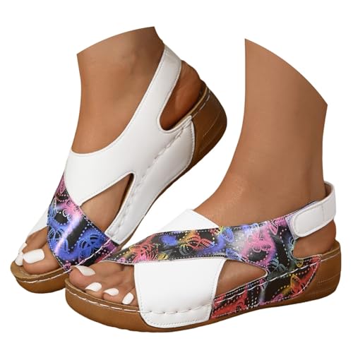 TUDUZ Schmetterlings-Print Damen Strand Retro Fischmaul Casual Sandalen Schuhe High Heels für Damen mit weichen Keilabsätzen Dark Blue gr 40 TUDUZ Schmetterlings-Print Damen Strand Retro Fischmaul Casual Sandalen Schuhe High Heels für Damen mit weichen Keilabsätzen Dark Blue gr 40 von TUDUZ