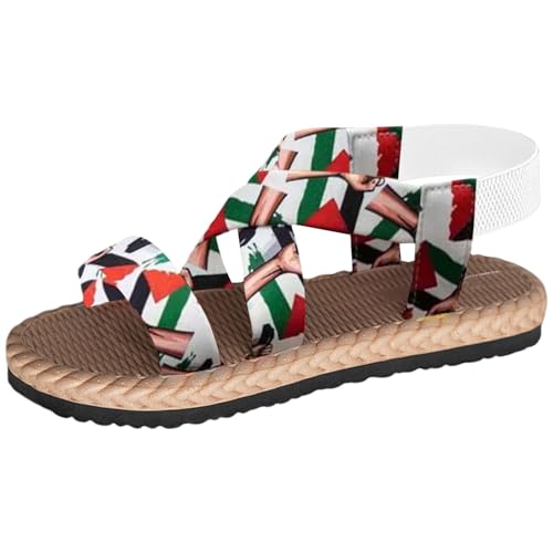 TUDUZ Damen Sandalen mit offenem Zehenbereich elastischem Knöchelriemen flach für den oder den Strand bequeme Schlupfsandalen Riemchenschuhe Sneaker High Damen Schuhe (Green, 42) von TUDUZ