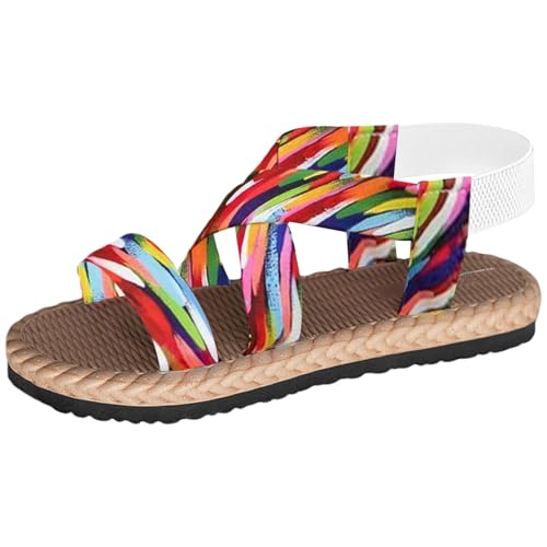 TUDUZ Damen Sandalen mit offenem Zehenbereich elastischem Knöchelriemen flach für den oder den Strand bequeme Schlupfsandalen Riemchenschuhe Sneaker High Damen Schuhe (Hot Pink, 36) von TUDUZ