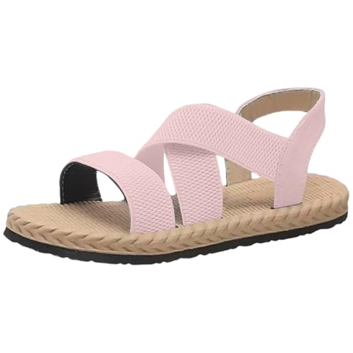 TUDUZ Damen Sandalen mit offenem Zehenbereich elastischem Knöchelriemen flach für den oder den Strand bequeme Schlupfsandalen Riemchenschuhe Sneaker High Damen Schuhe (Pink, 39) von TUDUZ