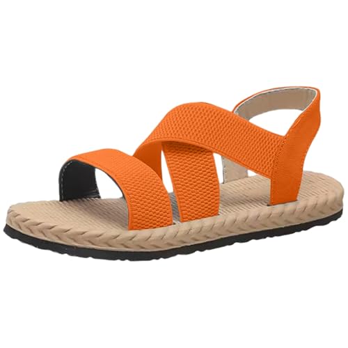 TUDUZ Damen Sandalen mit offenem Zehenbereich elastischem Knöchelriemen flach für den oder den Strand bequeme Schlupfsandalen Riemchenschuhe Sneaker High Damen Schuhe (Red, 41) von TUDUZ