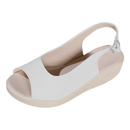TUDUZ Damen Slingback Sandalen Peeptoe Keilabsatz Komfort Fußbett Orthopädische Sandalen bequeme Outdoor lässige Schuhe (White, 36) von TUDUZ