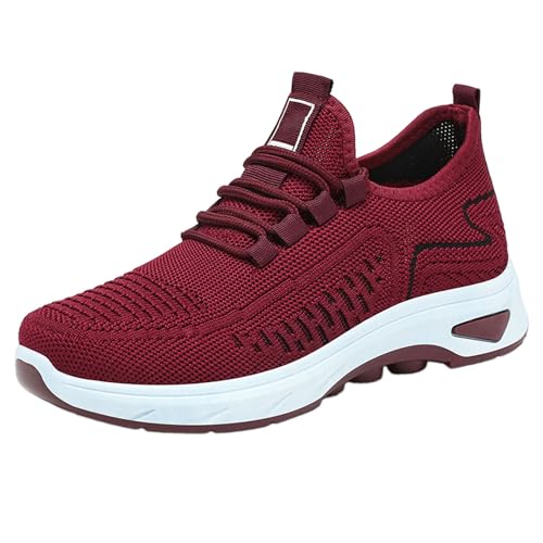 TUDUZ Damen Slip-On Freizeitschuhe für Frühling Sneaker Atmungsaktives Mesh-Strick Leichte Laufschuhe Frühling und Atmungsaktive Einzelschuhe Vielseitig Red gr 40 von TUDUZ