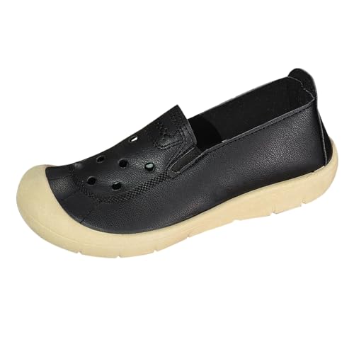 TUDUZ Damen Slip-On Schuhe Perforiert Bequeme Passform Freizeit Damen Schuhe Sneakers aus Kunstleder (Black, 41) von TUDUZ