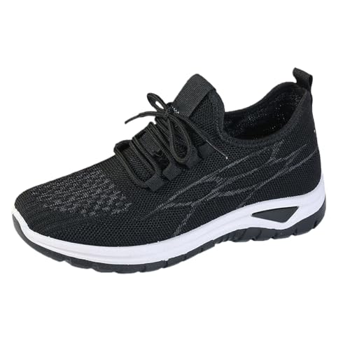 TUDUZ Damen Sneaker Strickdesign Knöchelhoch Sportliche Plateausohle Damen Flache Einfache Einfarbige Freizeit Bequeme Atmungsaktive Sport-Freizeitschuhe Walking Schuhe (Black, 38) von TUDUZ