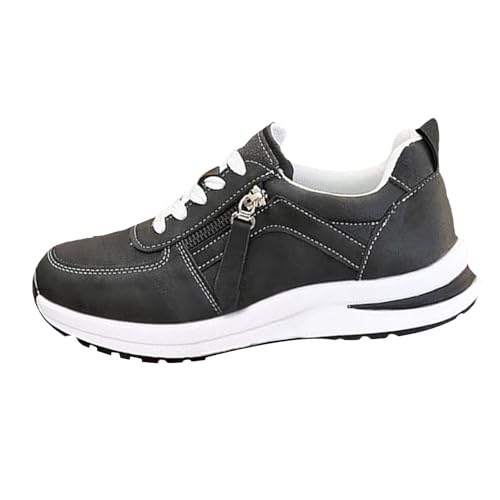 TUDUZ Damen Sneaker mit Reißverschluss Plateau-Sohle Sportlicher Schnürstil Sport Freizeitschuhe Kann ganze Jahr über getragen Werden (Black, 41) von TUDUZ