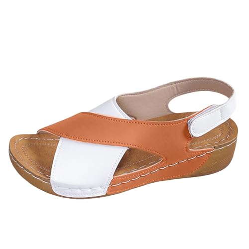 TUDUZ Orangetöne Damen Strand Retro Fischmaul Casual Sandalen Schuhe High Heels für Damen mit weichen Keilabsätzen Orange gr 41 TUDUZ Orangetöne Damen Strand Retro Fischmaul Casual Sandalen Schuhe High Heels für Damen mit weichen Keilabsätzen Orange gr 41 von TUDUZ
