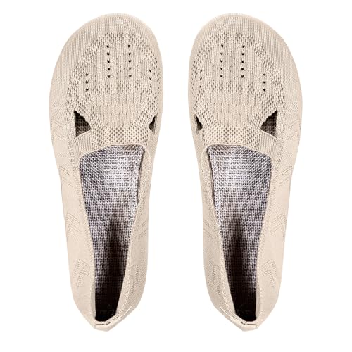 TUDUZ Damen Strick-Ballerinas Freizeitschuhe einfarbig zum Reinschlüpfen Mehrfarbig atmungsaktiv Gr. 41 Damenschuhe Atmungsaktive Flache Schuhe (Beige, 41) von TUDUZ