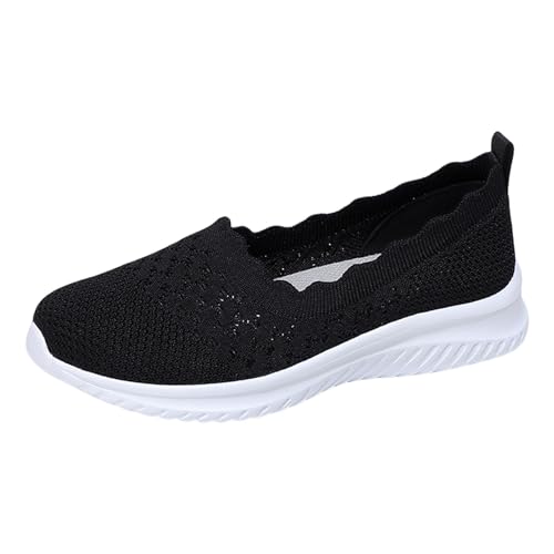 TUDUZ Damen Strick-Ballerinas Slip-On Design Flache Weiße Sohle atmungsaktive Bequeme Lauf-Sneaker Arbeiten Slipper (Black, 39) von TUDUZ