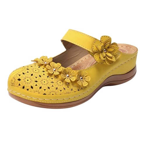 TUDUZ Damen Vintage mit Blumenverzierung Perforiert Flache Sohle Außenhandel Damen Sandalen Hausschuhe Größe Retro flachen runden Blumen mit Sandalen Sprungfeder Schuhe Yellow gr 36 TUDUZ Damen Vintage mit Blumenverzierung Perforiert Flache Sohle Außenhandel Damen Sandalen Hausschuhe Größe Retro flachen runden Blumen mit Sandalen Sprungfeder Schuhe Yellow gr 36 von TUDUZ