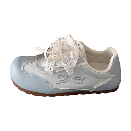 TUDUZ Damen Wanderschuhe Schuhe Atmungsaktive Mesh-Plateau-Sneaker Modeschuhe Spitzendekoration Sandalen Orthopädische Schuhe Damen Sneaker (Blue, 40) von TUDUZ
