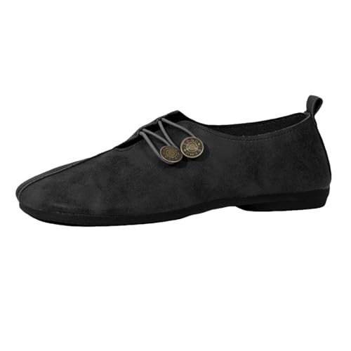 TUDUZ Damen WildlederSlipper Flache Schuhe mit Metallknöpfen VintageDesign Casual Schuhe Slip Auf Flache Damenschuhe (Black, 39) von TUDUZ
