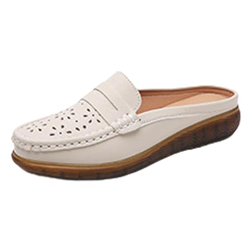TUDUZ Damen geschlossener Zehenpartie Bequeme Fußgewölbeunterstützung weiche Sohle Slipper Pantoletten Halbschuhe Weiche Schuhe Damen Hohl und atmungsaktiv (Beige, 35) von TUDUZ