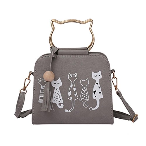 TUDUZ Design Messenger Bag Frauen Handtaschen Katze Kaninchen Muster Schulter Umhängetasche (Grau) von TUDUZ