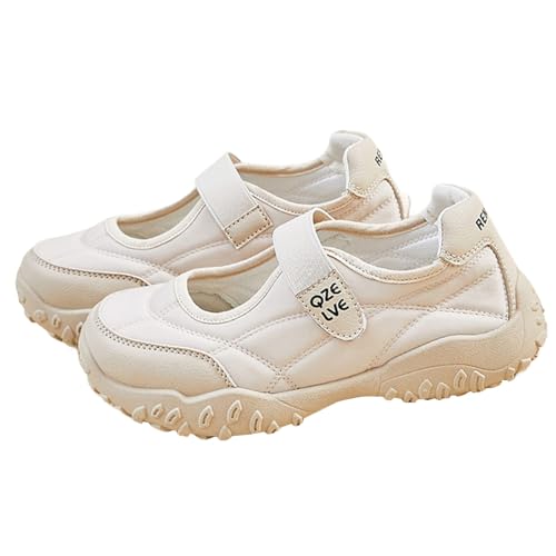 TUDUZ Dicke Unterseite Sneakers weiblich 2025 Hundert mit rundem Flacher Mund Freizeitschuhe Schuhe Winter Damen Sneaker Gummisohle KlettverschlussSportliche Freizeitschuhe (Khaki, 36) von TUDUZ