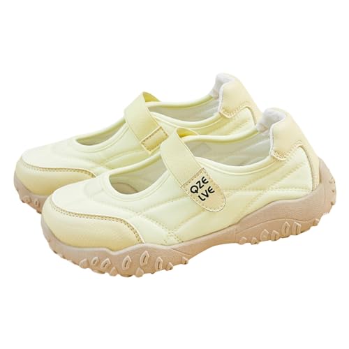 TUDUZ Dicke Unterseite Sneakers weiblich 2025 Hundert mit rundem Flacher Mund Freizeitschuhe Schuhe Winter Damen Sneaker Gummisohle KlettverschlussSportliche Freizeitschuhe (Yellow, 36) von TUDUZ