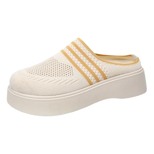 TUDUZ Freizeit-Strickschuhe mit flachen Sohlen weiche und Bequeme Hausschuhe warme Hausschuhe für den Innenbereich im Winter (Yellow, 35) von TUDUZ