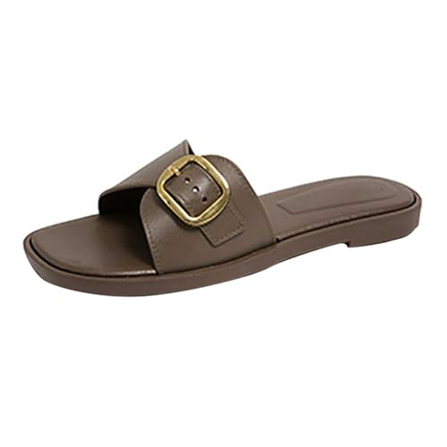 TUDUZ Frische und atmungsaktive flache Hausschuhe Damen Hausschuhe Keilabsatz Einfarbig Quadratischer Perle Freizeitkleidung Sandalen DE Brown gr 40 sale von TUDUZ