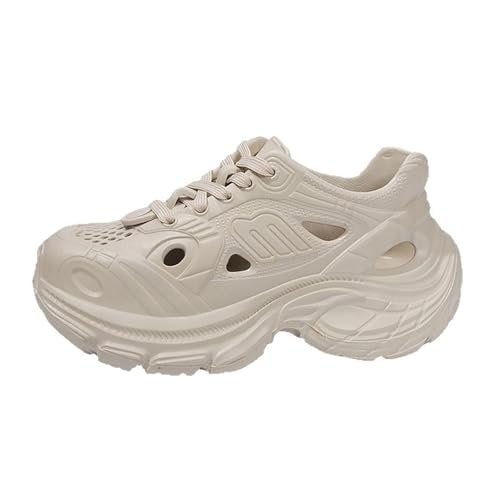 TUDUZ Frühling und Outdoor Strand Sandalen Wetterfeste Schuhe Damen Chunky Plateau Sneaker Sportschuhe mit Schnürung Dicke Sohle (Khaki, 36) von TUDUZ