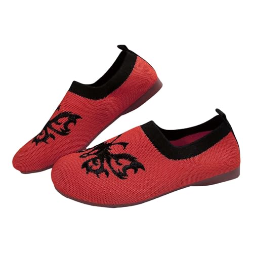 TUDUZ Gestrickte Mesh-Hausschuhe Atmungsaktive Slipper mit Strickanleitung Schmetterling Fly Weave Leichte Freizeitschuhe Bequeme Wohnungen Red gr 40 von TUDUZ