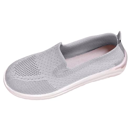 TUDUZ Gestrickte Slipper für Damen Flache Halbschuhe Mesh atmungsaktiv rutschfest leicht Wanderschuhe Bequeme orthopädische Sneakers für berufstätige College Schuhe Damen (Grey, 38) von TUDUZ